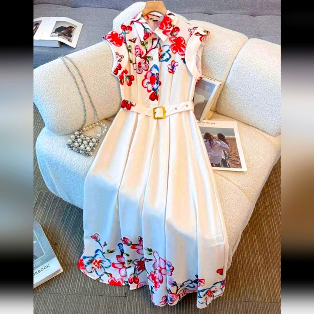 Women's Elegant Floral Print Shirt Dress, Suitable For Spring/Summer Holiday - Picture 1 of 7